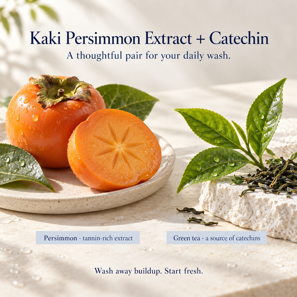 Kaki persimmon extract and green tea, a source of catechins